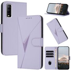 Per vivo Y70s Custodia per telefono in pelle con fibbia a motivo triangolare (viola chiaro)