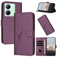 Per vivo Y78 Custodia per telefono in pelle con fibbia a motivo triangolare (viola scuro)