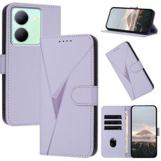 Per vivo Y78 Custodia per telefono in pelle con fibbia a motivo triangolare (viola chiaro)