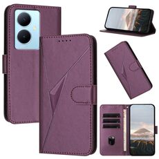 Per vivo Y78+ Custodia per telefono in pelle con fibbia a motivo triangolare (viola scuro)
