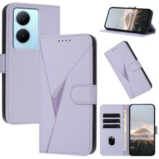 Per vivo Y78+ Custodia per telefono in pelle con fibbia a motivo triangolare (viola chiaro)