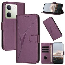 Per vivo Y100 Custodia per telefono in pelle con fibbia a motivo triangolare (viola scuro)