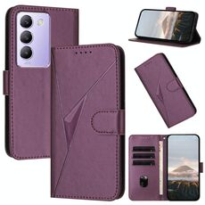 Per vivo Y100 5G IDN Custodia per telefono in pelle con fibbia a motivo triangolare (viola scuro)