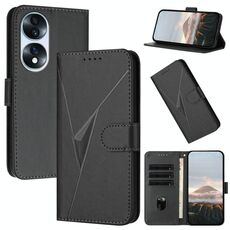 Custodia per telefono in pelle con fibbia a forma di triangolo per Honor 70 (nera)