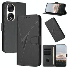 Custodia per telefono in pelle con fibbia a forma di triangolo per Honor 90 (nero)