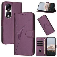 Per Honor 90 Pro Custodia per telefono in pelle con fibbia a motivo triangolare (viola scuro)