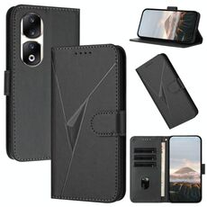 Per Honor 90 Pro Custodia per telefono in pelle con fibbia a motivo triangolare (nero)