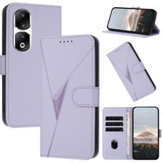 Per Honor 90 Pro Custodia per telefono in pelle con fibbia a motivo triangolare (viola chiaro)