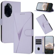 Per Honor 100 Pro Custodia per telefono in pelle con fibbia a motivo triangolare (viola chiaro)