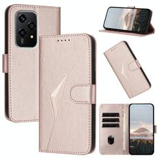 Custodia per telefono in pelle con fibbia e motivo triangolare globale per Honor 200 Lite (oro rosa)