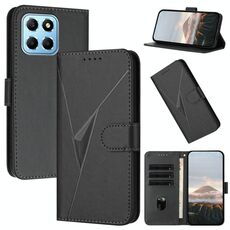 Per Honor X8 5G Custodia per telefono in pelle con fibbia a motivo triangolare (nero)