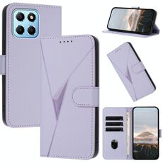 Per Honor X8 5G Custodia per telefono in pelle con fibbia a motivo triangolare (viola chiaro)
