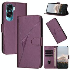 Per Honor X50i / Honor 90 Lite Custodia in pelle con fibbia a motivo triangolare (viola scuro)