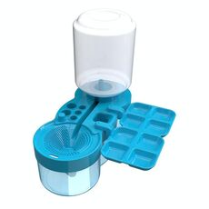 Lavapennelli con pulitore per scarichi e supporto, 8 pozzetti per tavolozza (blu)