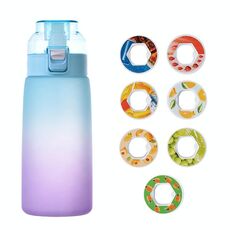 Bottiglia d'acqua aromatizzata profumata da 600 ml, a prova di perdite, per sport all'aria aperta, con 7 cialde di aromi, bottiglia per bevande fredde (blu)