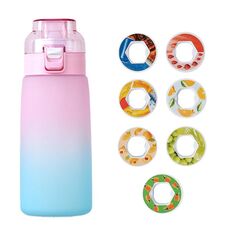 Bottiglia d'acqua aromatizzata profumata da 600 ml, a prova di perdite, per sport all'aria aperta, con 7 cialde di aromi, bottiglia per bevande fredde (rosa)
