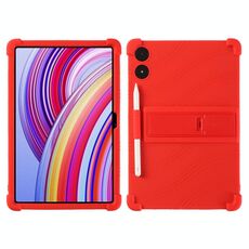 Per Xiaomi POCO Pad 5G Custodia protettiva antiurto in silicone per tablet con supporto (rosso)