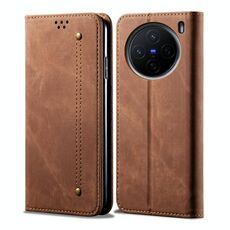 Per vivo X200 Pro mini Custodia in pelle con texture denim (marrone)