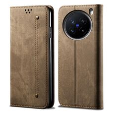 Per vivo X200 Pro Denim Texture Flip Custodia in pelle per telefono (cachi)