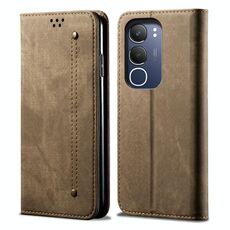 Per vivo Y19s 4G Custodia in pelle con texture denim (cachi)