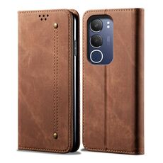 Per vivo Y19s 4G Custodia in pelle con texture denim (marrone)