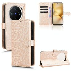 Per vivo X200 5G Custodia in pelle con trama a nido d'ape (oro)