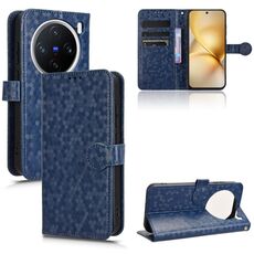 Per vivo X200 5G Custodia in pelle con trama a nido d'ape a pois (blu)