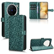 Per vivo X200 5G Custodia in pelle con trama a nido d'ape a pois (verde)