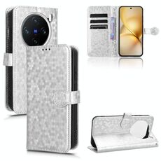Per vivo X200 5G Custodia in pelle con trama a nido d'ape (argento)
