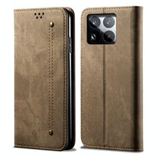 Per Xiaomi 15 Pro Denim Texture Casual Style Custodia in pelle con flip orizzontale (cachi)