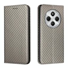 Per Redmi 14C 4G Custodia per telefono in pelle con texture in fibra di carbonio e magnetica (grigio)