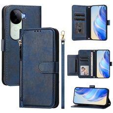 Per vivo V40e 5G India / iQOO Z9s 5G Multi-Card Slots Zipper Wallet Custodia in pelle per telefono (blu)