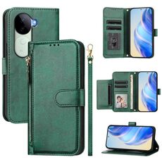 Per vivo V40e 5G India / iQOO Z9s 5G Multi-Card Slots Zipper Wallet Custodia in pelle per telefono (verde)