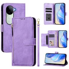 Per vivo V40e 5G India / iQOO Z9s 5G Custodia in pelle con cerniera e slot multi-scheda (viola)