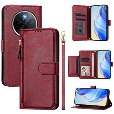 Per vivo Y300 Pro Multi-Card Slots Zipper Wallet Custodia in pelle per telefono (rosso scuro)
