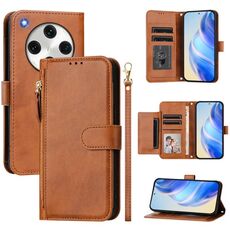 Per OPPO Find X8 Pro Multi-Card Slots Zipper Wallet Custodia in pelle per telefono (marrone)