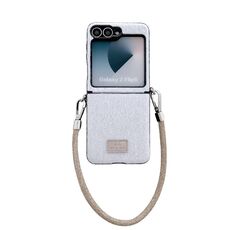 Per Samsung Galaxy Z Flip6 Custodia per telefono comoda e corta in peluche con copertura completa e cinturino da polso (bianco)