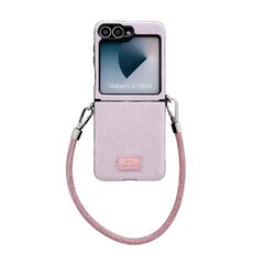 Per Samsung Galaxy Z Flip6 Custodia per telefono comoda e corta in peluche con copertura completa e cinturino da polso (rosa)