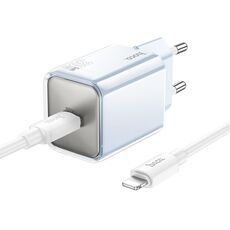 hoco N47 Glorious PD30W Set caricabatterie porta Type-C / USB-C con cavo di ricarica da 1 m Type-C a 8 pin, spina UE (blu)