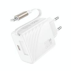 Caricabatterie hoco N57 Full PD20W Type-C / USB-C a doppia porta con cavo retrattile, tipo di spina: spina UE (bianco)