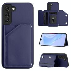 Per Samsung Galaxy S22+ 5G Custodia per telefono con quattro slot per schede e cinturino da polso (blu)