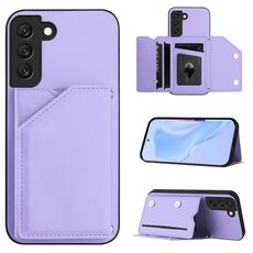 Per Samsung Galaxy S22+ 5G Custodia per telefono con quattro slot per schede e cinturino da polso (viola)