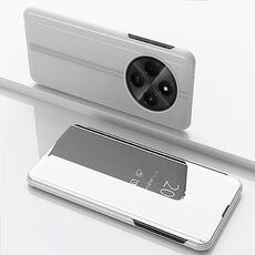 Per Xiaomi Redmi 14C 4G Custodia per telefono in pelle con supporto a specchio orizzontale placcato (argento)