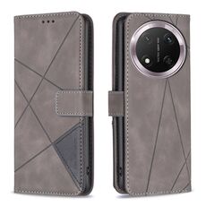 Per Honor X9c 5G Custodia per telefono in pelle con fibbia magnetica globale e trama a rombi (grigio)