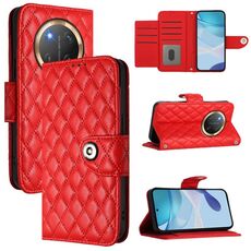 Per Honor X9c 5G Custodia per telefono in pelle con texture rombica globale con cordino (rosso)