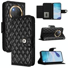Per Honor X9c 5G Global Rhombic Texture Flip Custodia in Pelle per Telefono con Lanyard (Nero)
