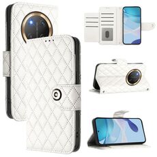 Per Honor X9c 5G Global Rhombic Texture Flip Custodia in pelle per telefono con cordino (bianco)