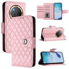 Per Honor X9c 5G Custodia per telefono in pelle con texture rombica globale con cordino (rosa)