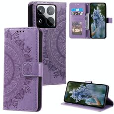 Per Xiaomi 15 Pro Custodia in pelle goffrata con fiore Totem con cordino (viola)