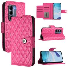 Per Infinix Hot 50 Pro+ 4G Custodia in pelle con texture rombica e cordino (rosso rosa)